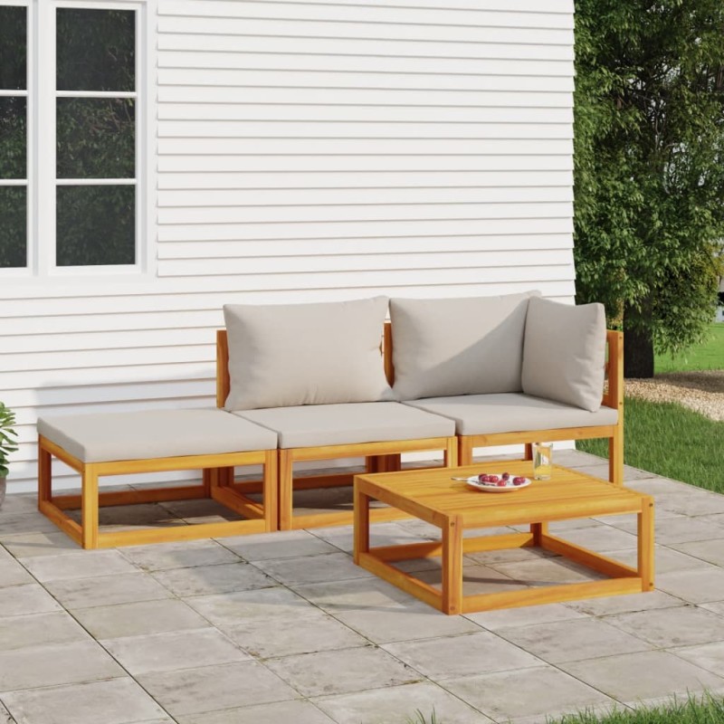 vidaXL Set Salotto Giardino 4pz Cuscini Grigio Chiaro Legno Massello vidaXL Set Salotto Giardino 4pz Cuscini Grigio Chiaro Legno Massello