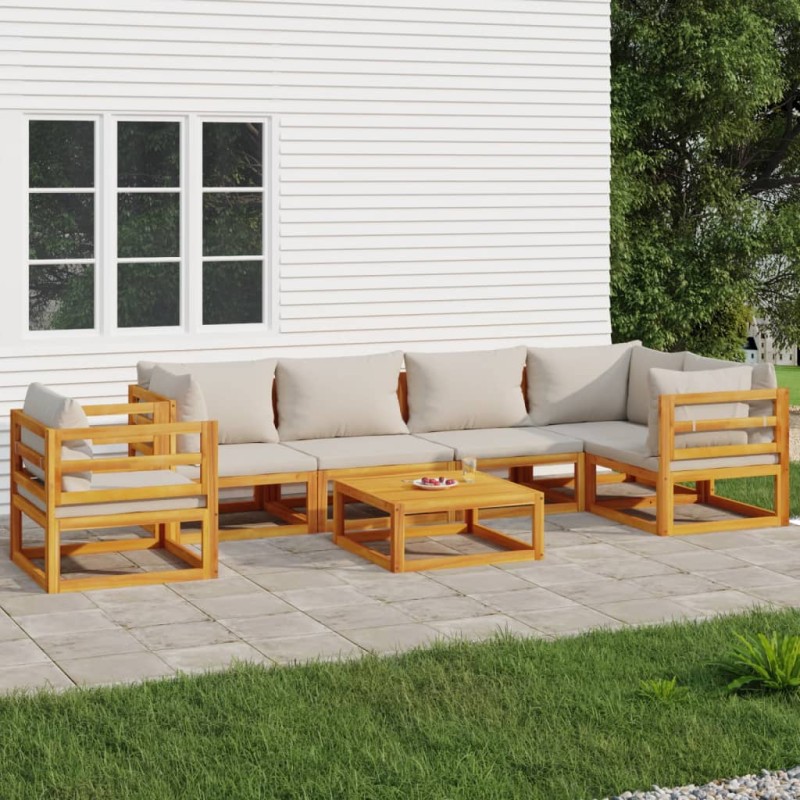 vidaXL Set Salotto Giardino 7pz Cuscini Grigio Chiaro Legno Massello vidaXL Set Salotto Giardino 7pz Cuscini Grigio Chiaro Legno Massello
