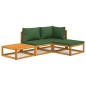 vidaXL Set Salotto da Giardino 4 pz con Cuscini Verdi Legno Massello