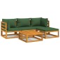 vidaXL Set Salotto da Giardino 5pz con Cuscini Verdi Legno Massello