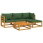 vidaXL Set Salotto da Giardino 5pz con Cuscini Verdi Legno Massello