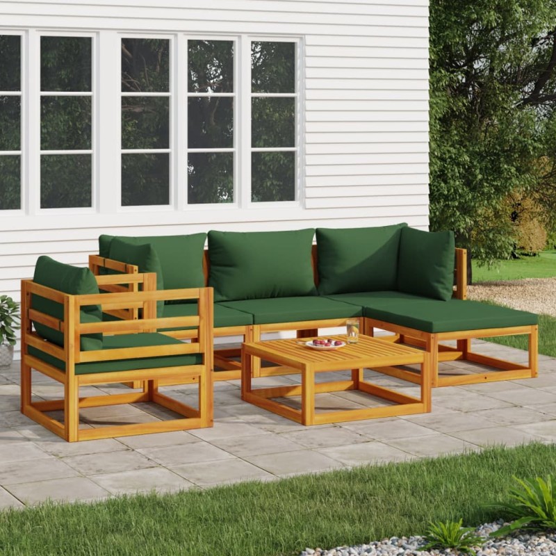 vidaXL Set Salotto da Giardino 6pz con Cuscini Verdi in Legno Massello vidaXL Set Salotto da Giardino 6pz con Cuscini Verdi in Legno Massello
