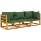 vidaXL Set Salotto da Giardino 3pz con Cuscini Verdi in Legno Massello