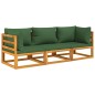 vidaXL Set Salotto da Giardino 3pz con Cuscini Verdi in Legno Massello