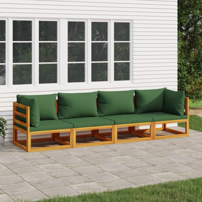 vidaXL Set Salotto da Giardino 4 pz con Cuscini Verdi Legno Massello vidaXL Set Salotto da Giardino 4 pz con Cuscini Verdi Legno Massello