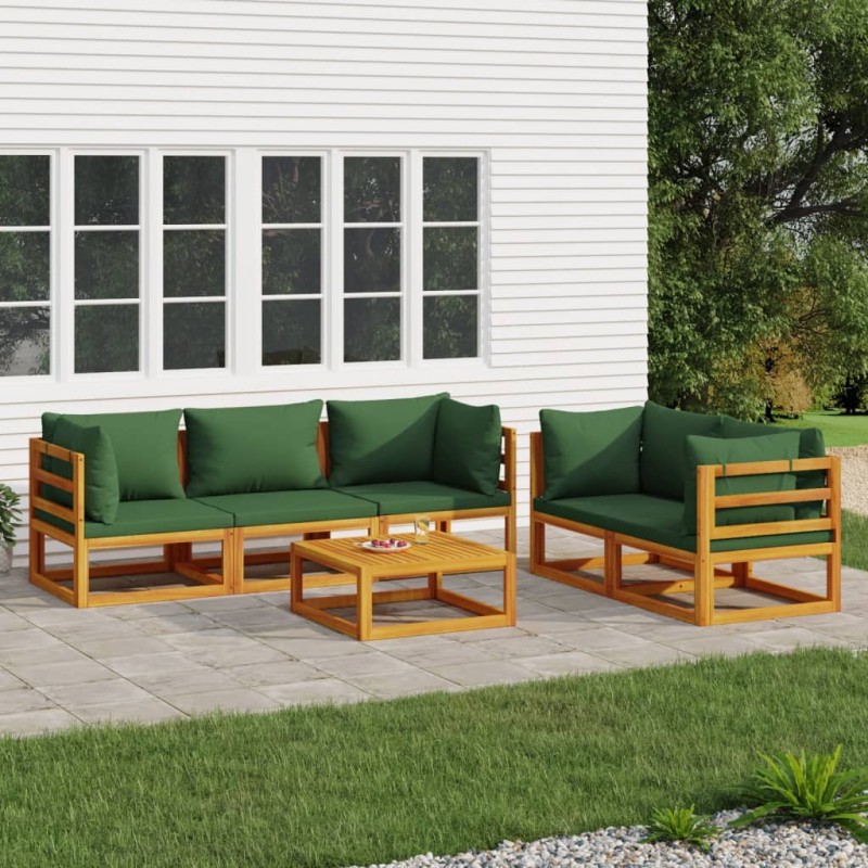 vidaXL Set Salotto da Giardino 6pz con Cuscini Verdi in Legno Massello vidaXL Set Salotto da Giardino 6pz con Cuscini Verdi in Legno Massello