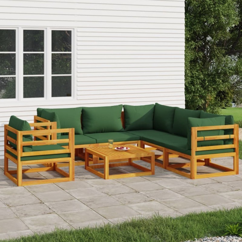 vidaXL Set Salotto da Giardino 7pz con Cuscini Verdi in Legno Massello vidaXL Set Salotto da Giardino 7pz con Cuscini Verdi in Legno Massello