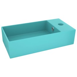 vidaXL Lavandino con Troppopieno in Ceramica Verde Chiaro