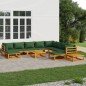 vidaXL Set Salotto da Giardino 12pz con Cuscini Verdi Legno Massello