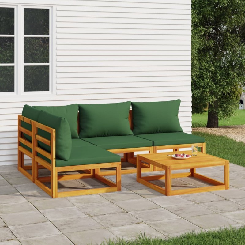 vidaXL Set Salotto da Giardino 5pz con Cuscini Verdi Legno Massello vidaXL Set Salotto da Giardino 5pz con Cuscini Verdi Legno Massello