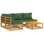 vidaXL Set Salotto da Giardino 5pz con Cuscini Verdi Legno Massello vidaXL Set Salotto da Giardino 5pz con Cuscini Verdi Legno Massello