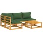 vidaXL Set Salotto da Giardino 5pz con Cuscini Verdi Legno Massello vidaXL Set Salotto da Giardino 5pz con Cuscini Verdi Legno Massello