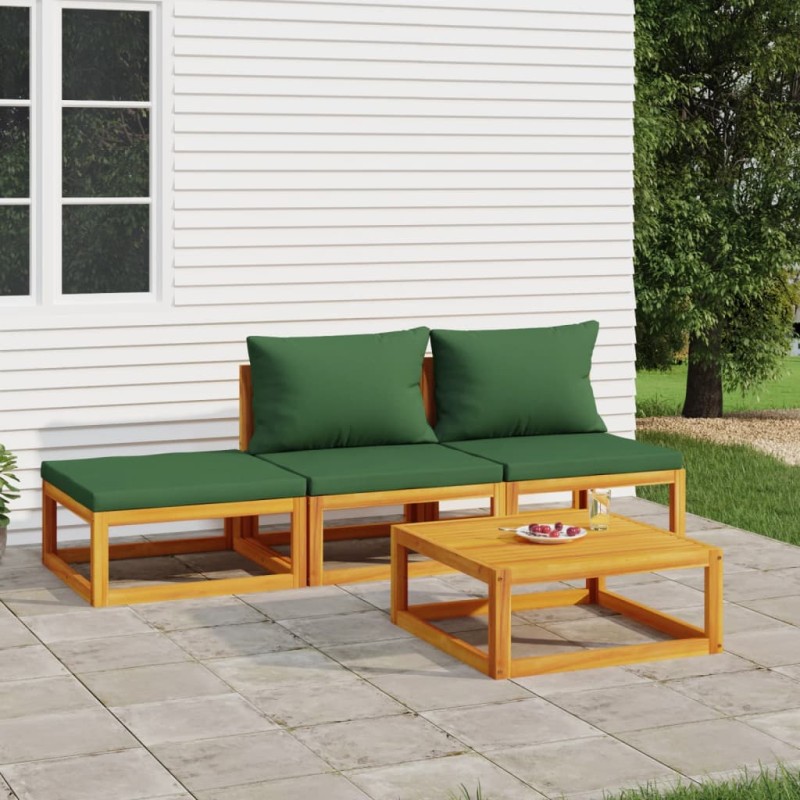 vidaXL Set Salotto da Giardino 4 pz con Cuscini Verdi Legno Massello vidaXL Set Salotto da Giardino 4 pz con Cuscini Verdi Legno Massello