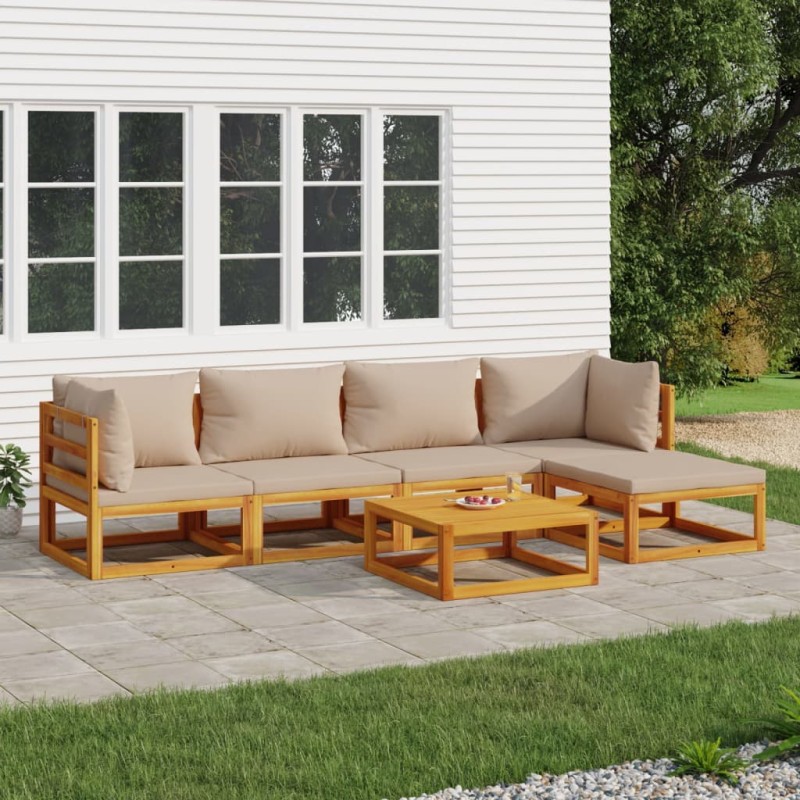 vidaXL Set Salotto da Giardino 6pz con Cuscini Tortora Legno Massello vidaXL Set Salotto da Giardino 6pz con Cuscini Tortora Legno Massello