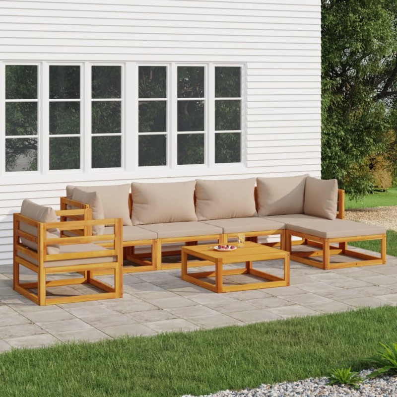 vidaXL Set Salotto da Giardino 7pz con Cuscini Tortora Legno Massello vidaXL Set Salotto da Giardino 7pz con Cuscini Tortora Legno Massello