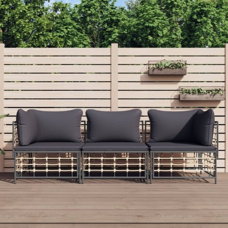 vidaXL Set Divani da Giardino 3 pz con Cuscini Antracite in Polyrattan