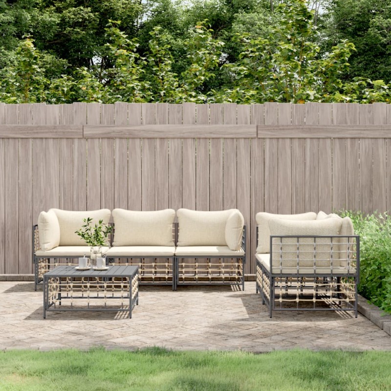vidaXL Set Divani da Giardino 6 pz con Cuscini Antracite in Polyrattan vidaXL Set Divani da Giardino 6 pz con Cuscini Antracite in Polyrattan