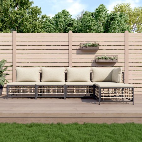 vidaXL Set Divani da Giardino 5 pz con Cuscini Antracite in Polyrattan
