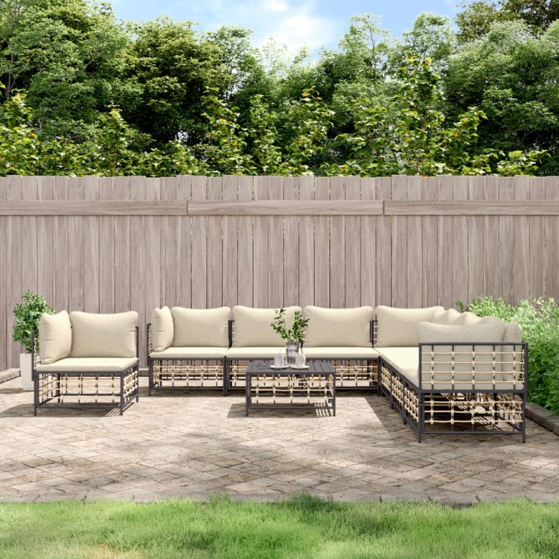 vidaXL Set Divani da Giardino 9 pz con Cuscini Antracite in Polyrattan vidaXL Set Divani da Giardino 9 pz con Cuscini Antracite in Polyrattan