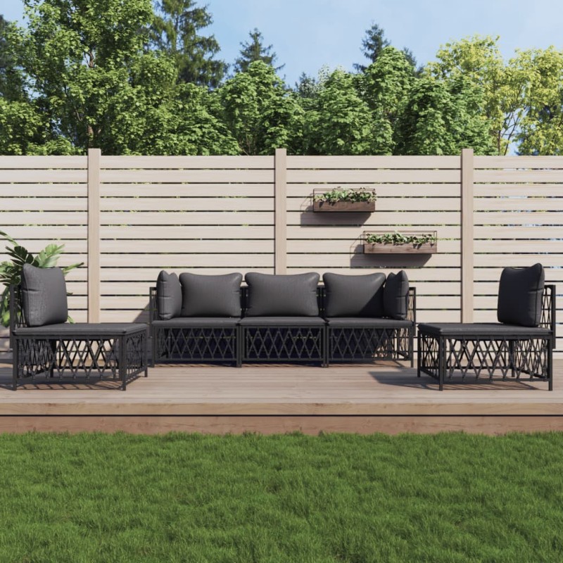 vidaXL Set Salotto da Giardino 5 pz con Cuscini in Acciaio Antracite vidaXL Set Salotto da Giardino 5 pz con Cuscini in Acciaio Antracite