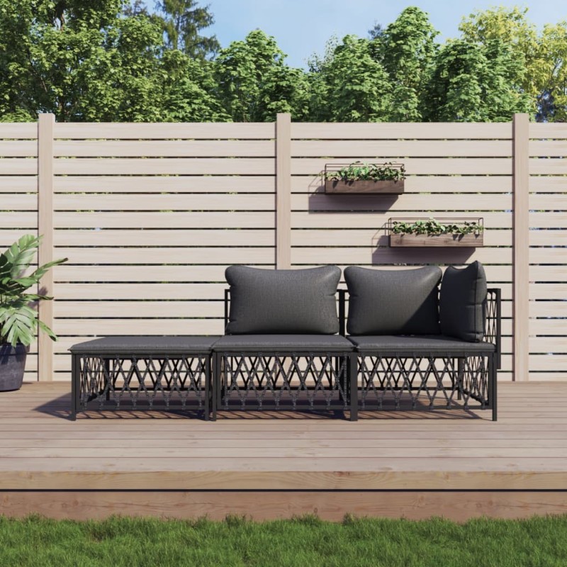 vidaXL Set Salotto da Giardino 3 pz con Cuscini in Acciaio Antracite vidaXL Set Salotto da Giardino 3 pz con Cuscini in Acciaio Antracite