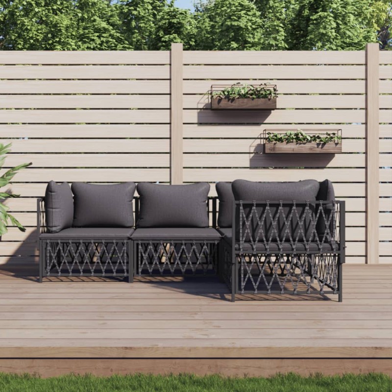 vidaXL Set Salotto da Giardino 4 pz con Cuscini in Acciaio Antracite vidaXL Set Salotto da Giardino 4 pz con Cuscini in Acciaio Antracite