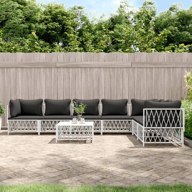 vidaXL Set Salotto da Giardino 8 pz con Cuscini in Acciaio Bianco vidaXL Set Salotto da Giardino 8 pz con Cuscini in Acciaio Bianco
