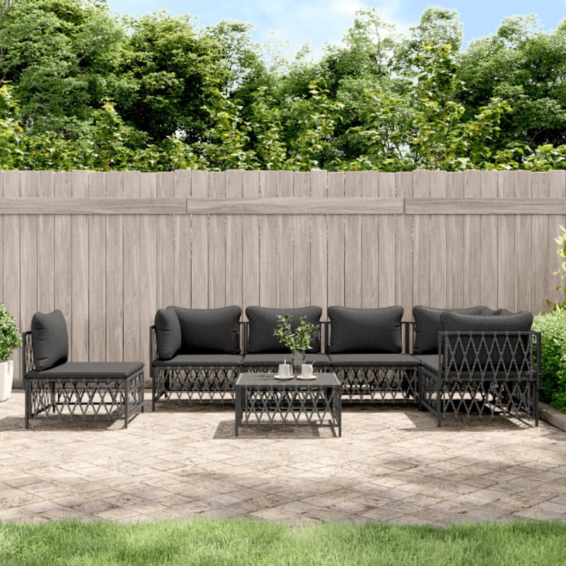 vidaXL Set Salotto da Giardino 7 pz con Cuscini Antracite in Acciaio vidaXL Set Salotto da Giardino 7 pz con Cuscini Antracite in Acciaio