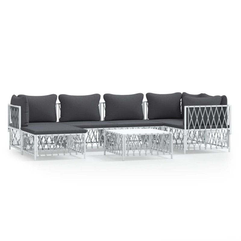 vidaXL Set Salotto da Giardino 7 pz con Cuscini in Acciaio Bianco vidaXL Set Salotto da Giardino 7 pz con Cuscini in Acciaio Bianco