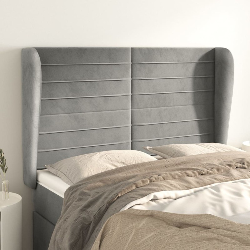 Testiera ad Orecchio Grigio Chiaro 147x23x118/128 cm in Velluto Testiera ad Orecchio Grigio Chiaro 147x23x118/128 cm in Velluto