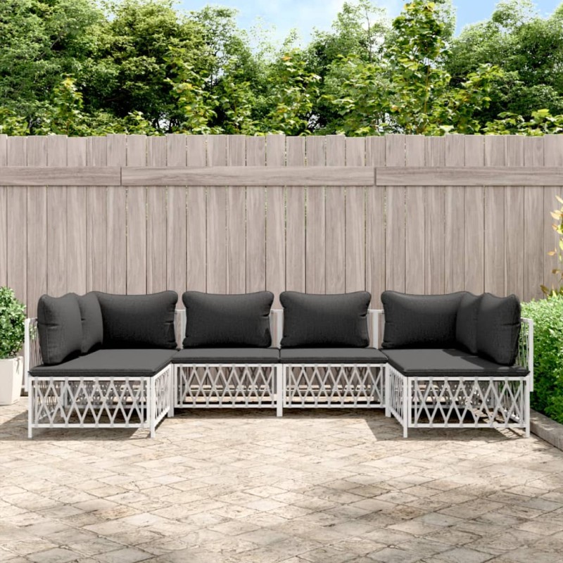 vidaXL Set Salotto da Giardino 6 pz con Cuscini in Acciaio Bianco vidaXL Set Salotto da Giardino 6 pz con Cuscini in Acciaio Bianco