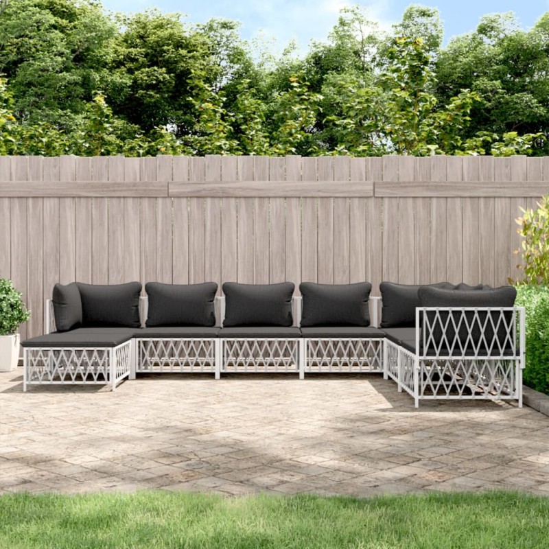 vidaXL Set Salotto da Giardino 8 pz con Cuscini in Acciaio Bianco vidaXL Set Salotto da Giardino 8 pz con Cuscini in Acciaio Bianco