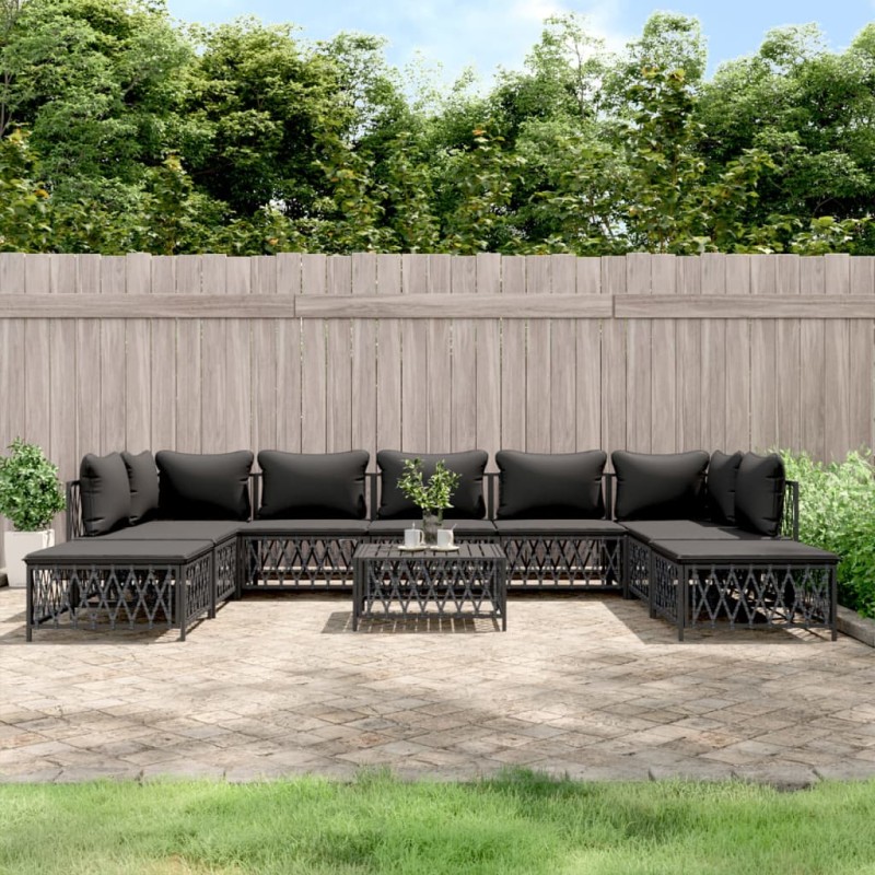 vidaXL Set Salotto da Giardino 10 pz con Cuscini Antracite in Acciaio vidaXL Set Salotto da Giardino 10 pz con Cuscini Antracite in Acciaio