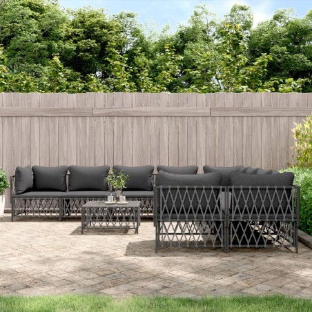 vidaXL Set Divani da Giardino 9 pz con Cuscini Antracite in Acciaio