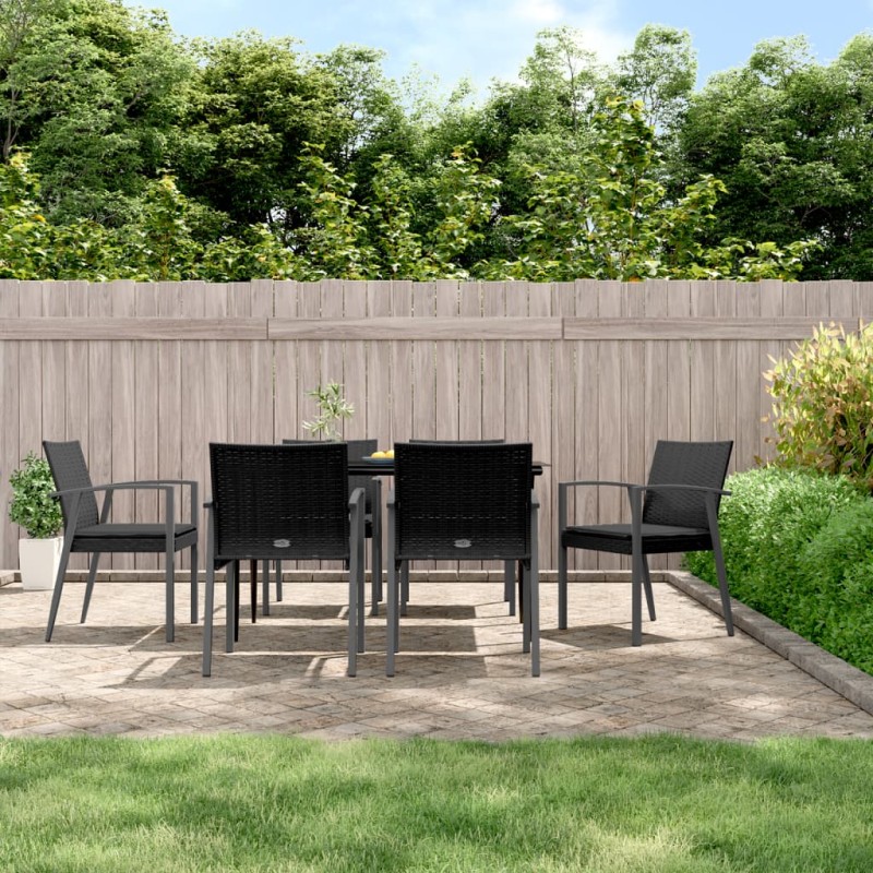 vidaXL Sedie da Giardino con Cuscini 6pz Nere 56,5x57x83 cm Polyrattan vidaXL Sedie da Giardino con Cuscini 6pz Nere 56,5x57x83 cm Polyrattan