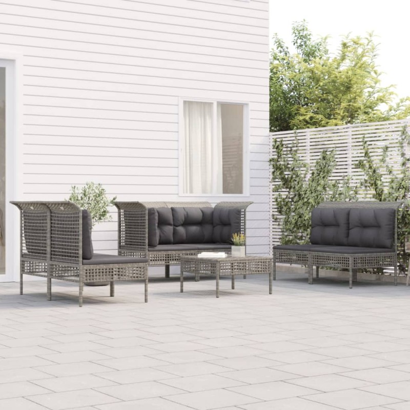 vidaXL Set Divani da Giardino 7 pz con Cuscini in Polyrattan Grigio vidaXL Set Divani da Giardino 7 pz con Cuscini in Polyrattan Grigio