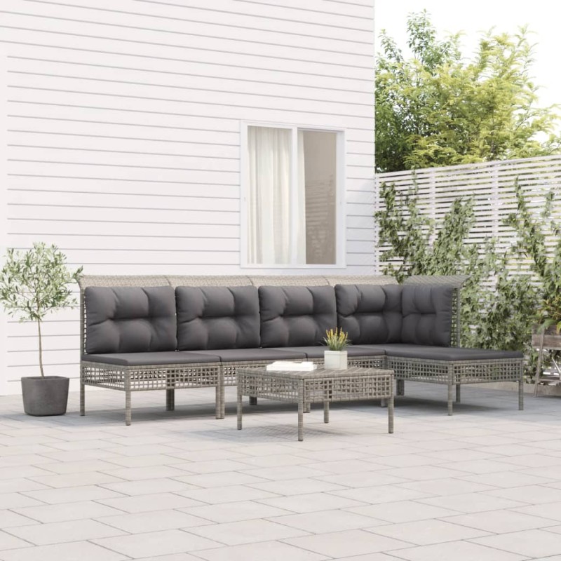 vidaXL Set Divani da Giardino 6 pz con Cuscini in Polyrattan Grigio vidaXL Set Divani da Giardino 6 pz con Cuscini in Polyrattan Grigio