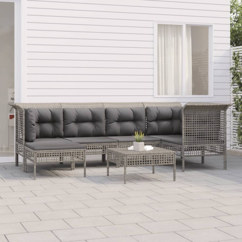 vidaXL Set Divani da Giardino 7 pz con Cuscini in Polyrattan Grigio vidaXL Set Divani da Giardino 7 pz con Cuscini in Polyrattan Grigio