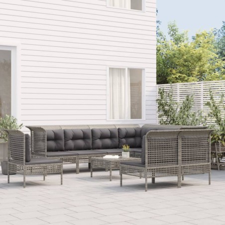 vidaXL Set Divani da Giardino 10 pz con Cuscini in Polyrattan Grigio
