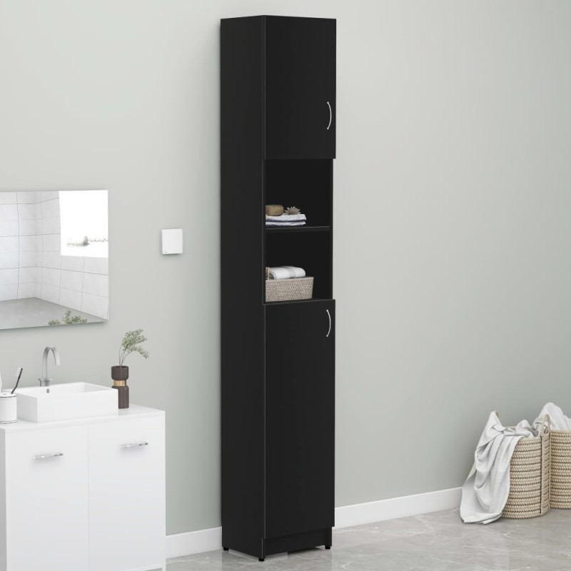 Armadio da Bagno Nero 32x25,5x190 cm in Truciolato Armadio da Bagno Nero 32x25,5x190 cm in Truciolato