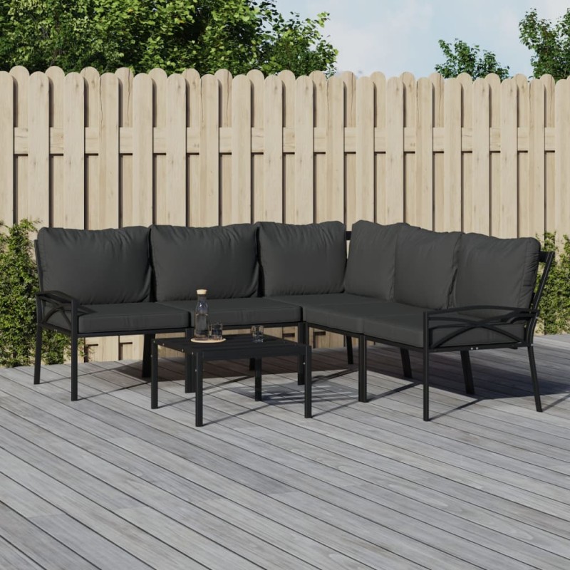 vidaXL Set Salotto da Giardino 6pz con Cuscini Grigi in Acciaio vidaXL Set Salotto da Giardino 6pz con Cuscini Grigi in Acciaio