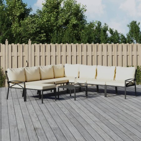 vidaXL Set Salotto da Giardino 9pz con Cuscini Sabbia in Acciaio