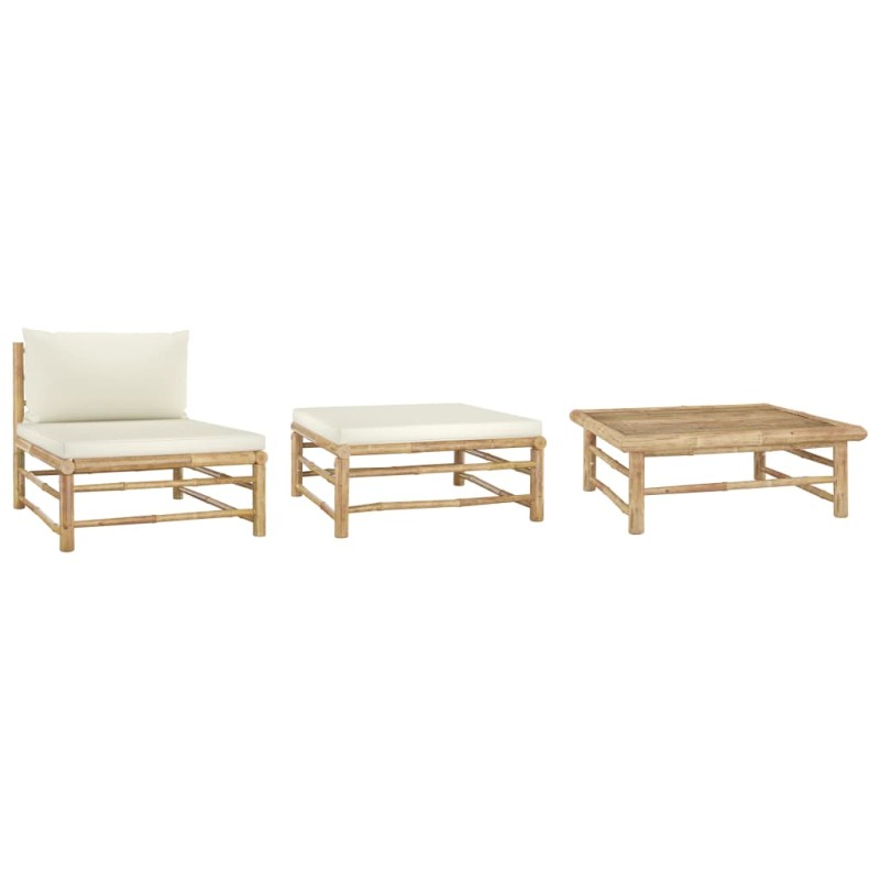 vidaXL Set Divani da Giardino 3 pz con Cuscini Bianco Crema in Bambù vidaXL Set Divani da Giardino 3 pz con Cuscini Bianco Crema in Bambù