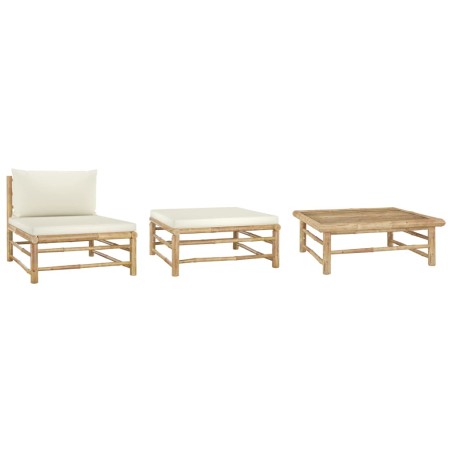 vidaXL Set Divani da Giardino 3 pz con Cuscini Bianco Crema in Bambù
