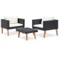 vidaXL Set Divani da Giardino 3 pz con Cuscini in Polyrattan Nero
