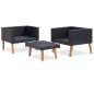 vidaXL Set Divani da Giardino 3 pz con Cuscini in Polyrattan Nero
