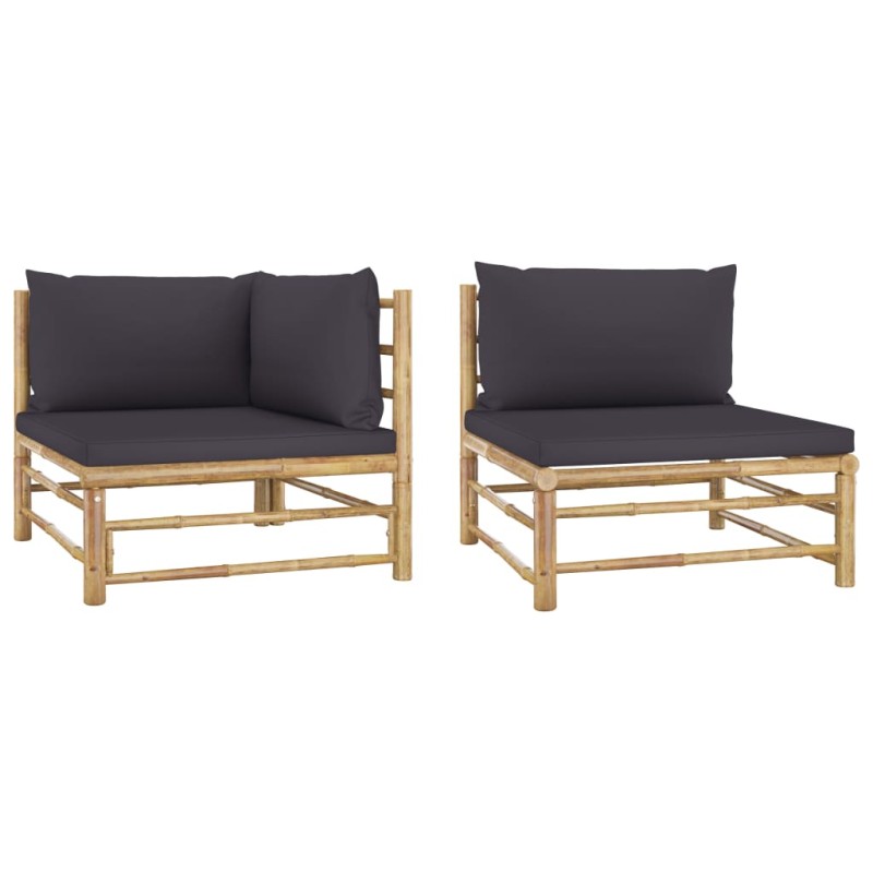 vidaXL Set Divani da Giardino 2 pz con Cuscini Grigio Scuro in Bambù vidaXL Set Divani da Giardino 2 pz con Cuscini Grigio Scuro in Bambù