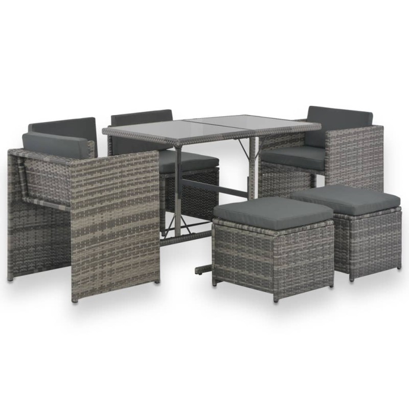 vidaXL Set da Pranzo per Esterni 7 pz con Cuscini in Polyrattan Grigio vidaXL Set da Pranzo per Esterni 7 pz con Cuscini in Polyrattan Grigio