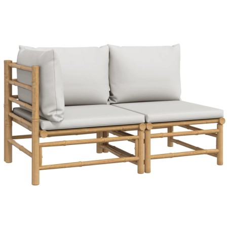 vidaXL Set Salotto da Giardino 2pz con Cuscini Grigio Chiaro Bambù