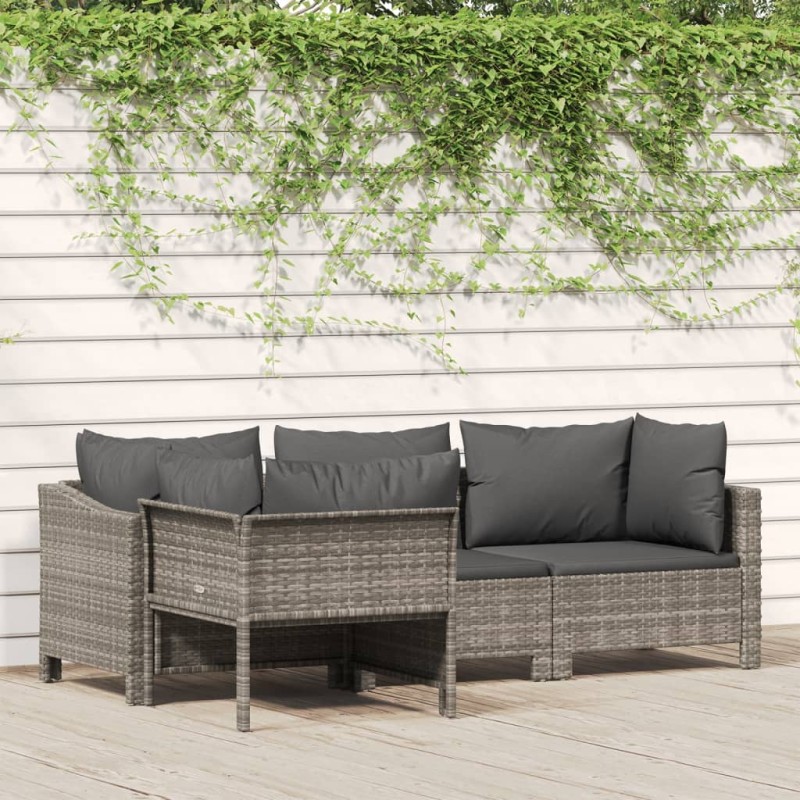 vidaXL Set Divani da Giardino 4 pz con Cuscini in Polyrattan Grigio vidaXL Set Divani da Giardino 4 pz con Cuscini in Polyrattan Grigio